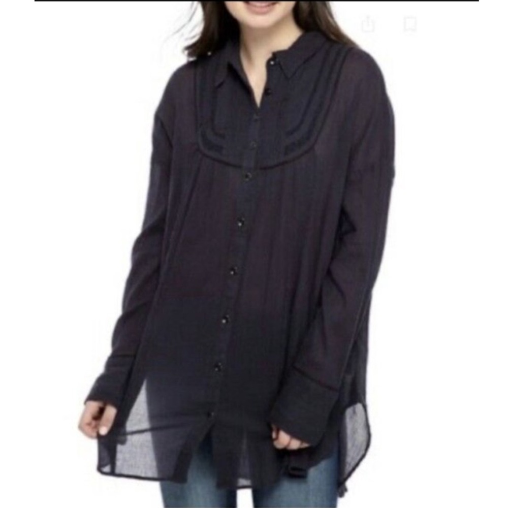 Free People We The Free Navy Gauze Top Long Sleeve Size XS
